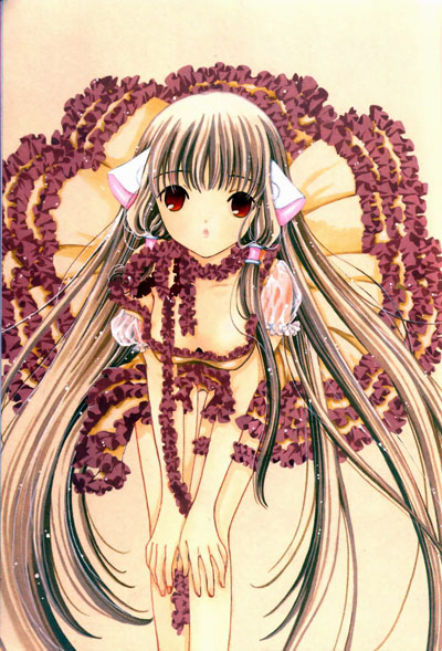 chii, chobits, 00s, blonde hair, breasts, hair ornament, hairpin, long hair, persocom, red eyes