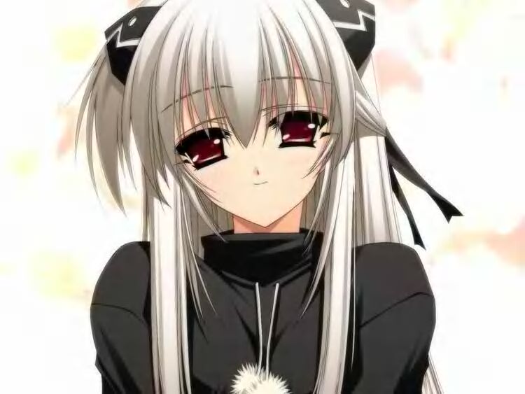 serizawa katsumi, setsuka (aquas), aquas, tagme, grey hair, hair ribbon, long hair, red eyes, ribbon, smile