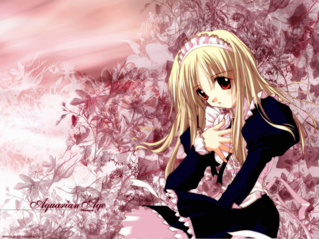 aquarian age, tagme, 00s, blonde hair, blush, frills, lace, long hair, red eyes, sitting