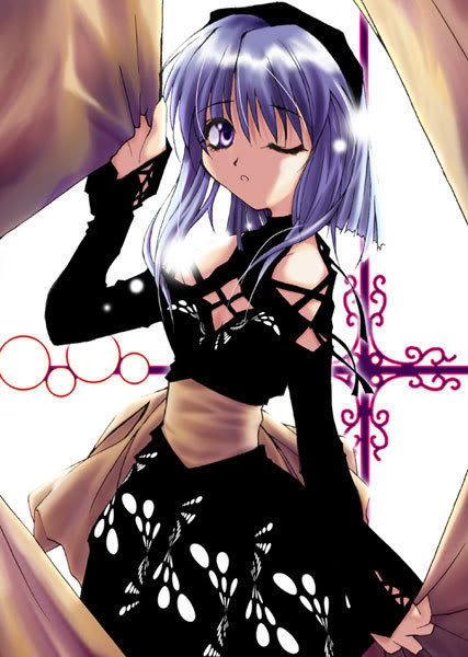 tagme, blue hair, short hair, wink