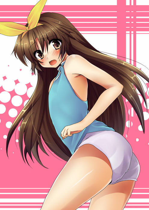 masayu, naoe riki, little busters!, bad id, bad pixiv id, 1boy, blush, brown eyes, brown hair, crossdressing, crossdressing (mtf), long hair, male focus, solo, trap