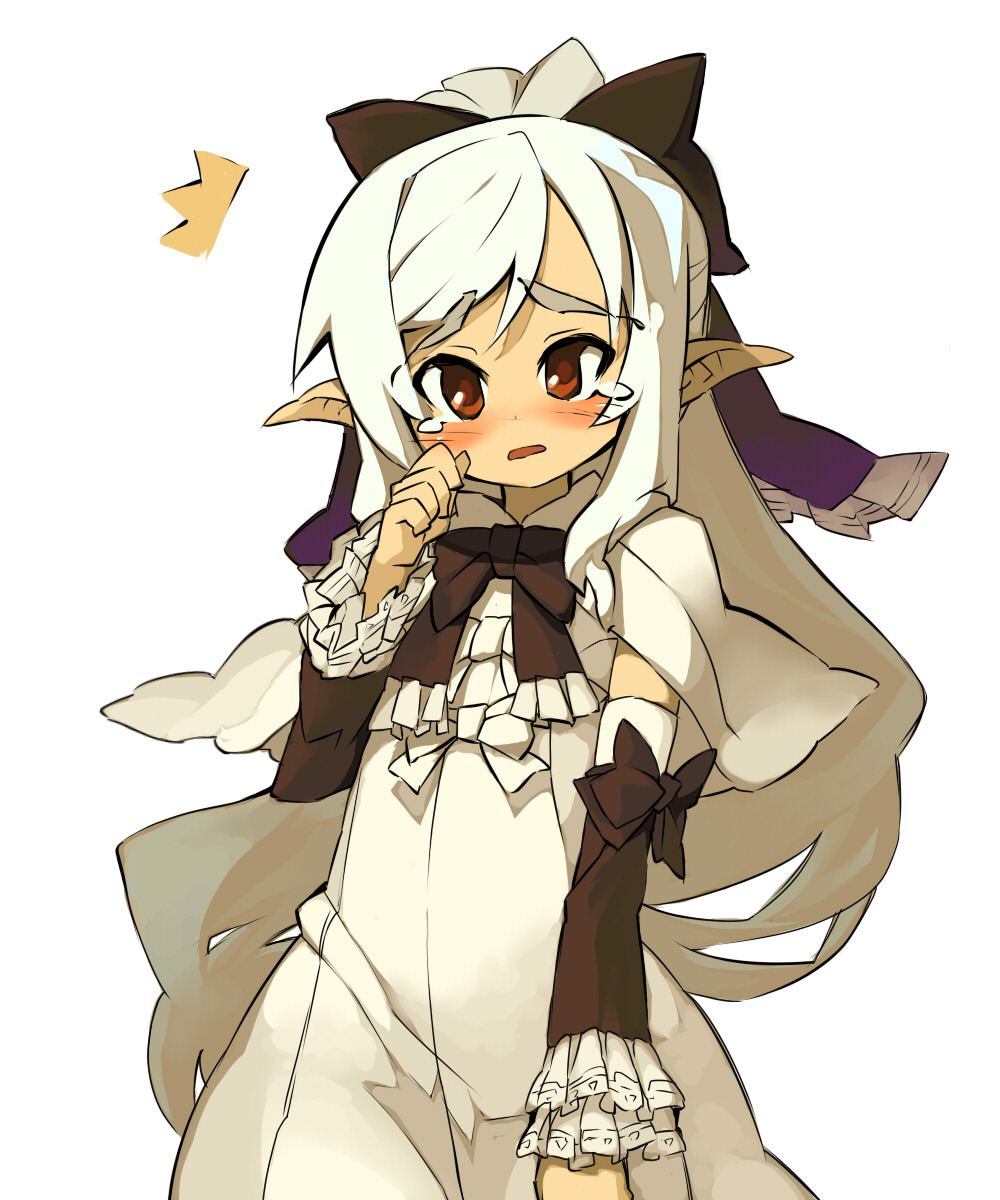 itsukia, original, bad id, bad pixiv id, highres, blush, detached sleeves, dress, long hair, pointy ears, red eyes, tears, white hair