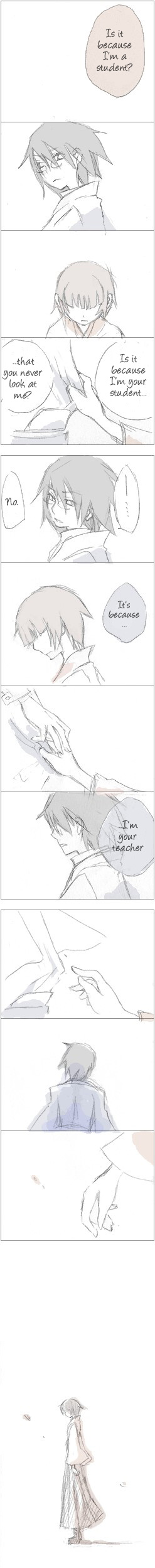 itoshiki nozomu, tsunetsuki matoi, sayonara zetsubou sensei, absurdres, hard-translated, highres, long image, tall image, third-party edit, translated, 00s, 1boy, 1girl, comic, hakama, hakama skirt, japanese clothes, monochrome, skirt, teacher