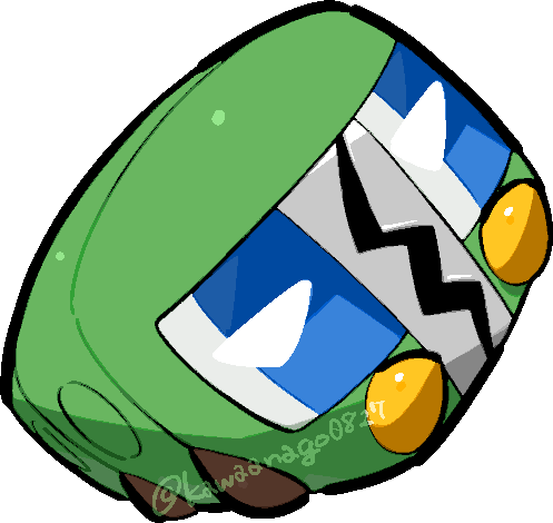 kawaanago, charjabug, nintendo, pokemon, commentary request, lowres, blue eyes, chibi, chibi only, full body, gen 7 pokemon, no humans, open mouth, pokemon (creature), pokemon focus, rectangular eyes, solo, transparent background, twitter username