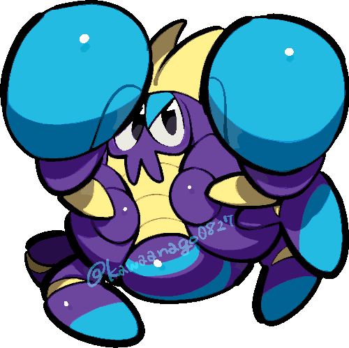 kawaanago, crabrawler, nintendo, pokemon, commentary request, lowres, arms up, chibi, chibi only, full body, gen 7 pokemon, no humans, pokemon (creature), pokemon focus, solo, transparent background, twitter username