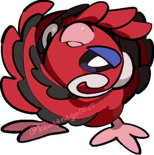 kawaanago, oricorio, oricorio (baile), nintendo, pokemon, commentary request, lowres, animal focus, bird, chibi, chibi only, closed mouth, full body, gen 7 pokemon, no humans, pokemon (creature), pokemon focus, solo, transparent background, twitter username