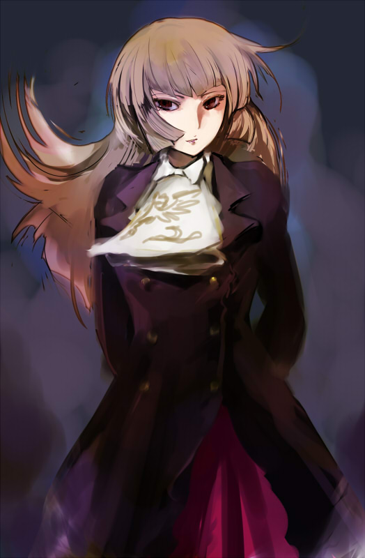 kamaboko red, ushiromiya rosa, umineko no naku koro ni, bad id, bad pixiv id, 00s, 1girl, black eyes, blunt bangs, brown eyes, brown hair, dress, female focus, hime cut, solo