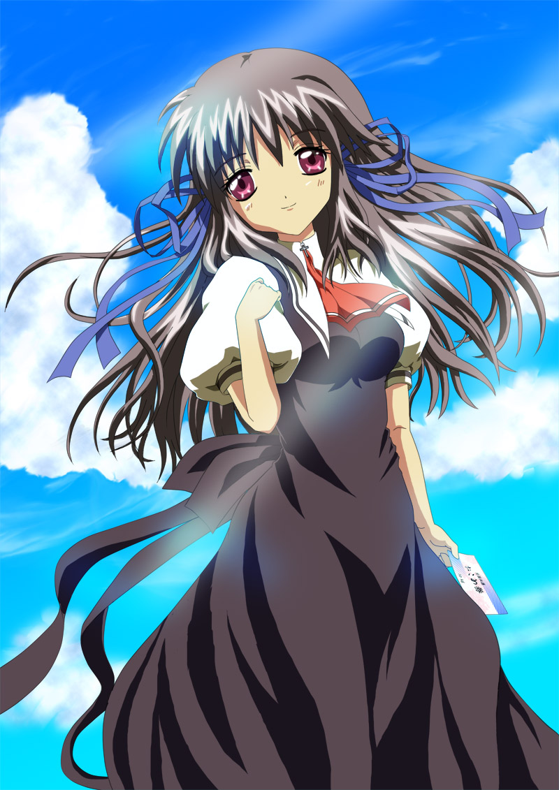na sub, toono minagi, air (visual novel), silver hair, bad id, bad pixiv id, 00s, 1girl, female focus, hair ribbon, long hair, ribbon, solo