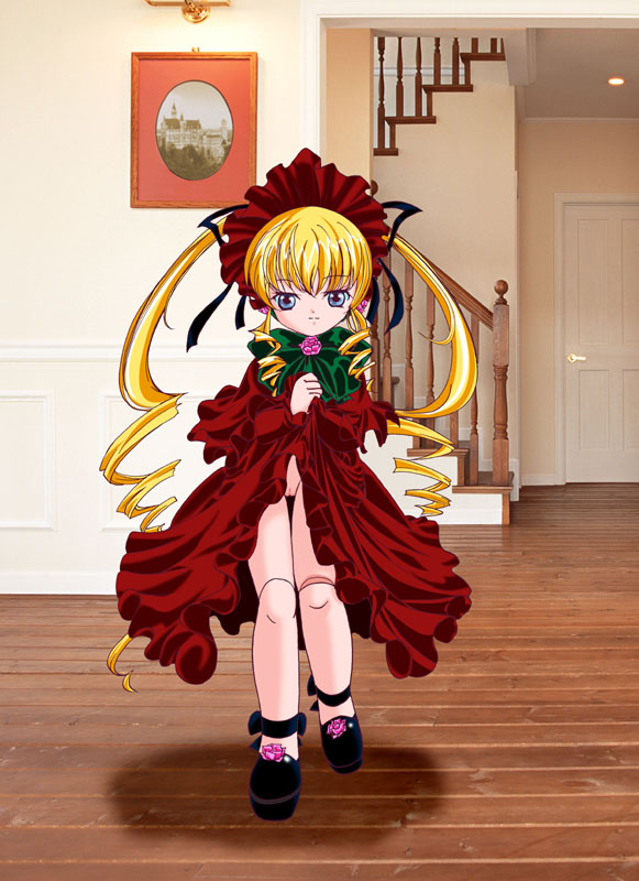 shinku, rozen maiden, 00s, blonde hair, blue eyes, doll, doll joints, joints, long hair, pussy, sweat