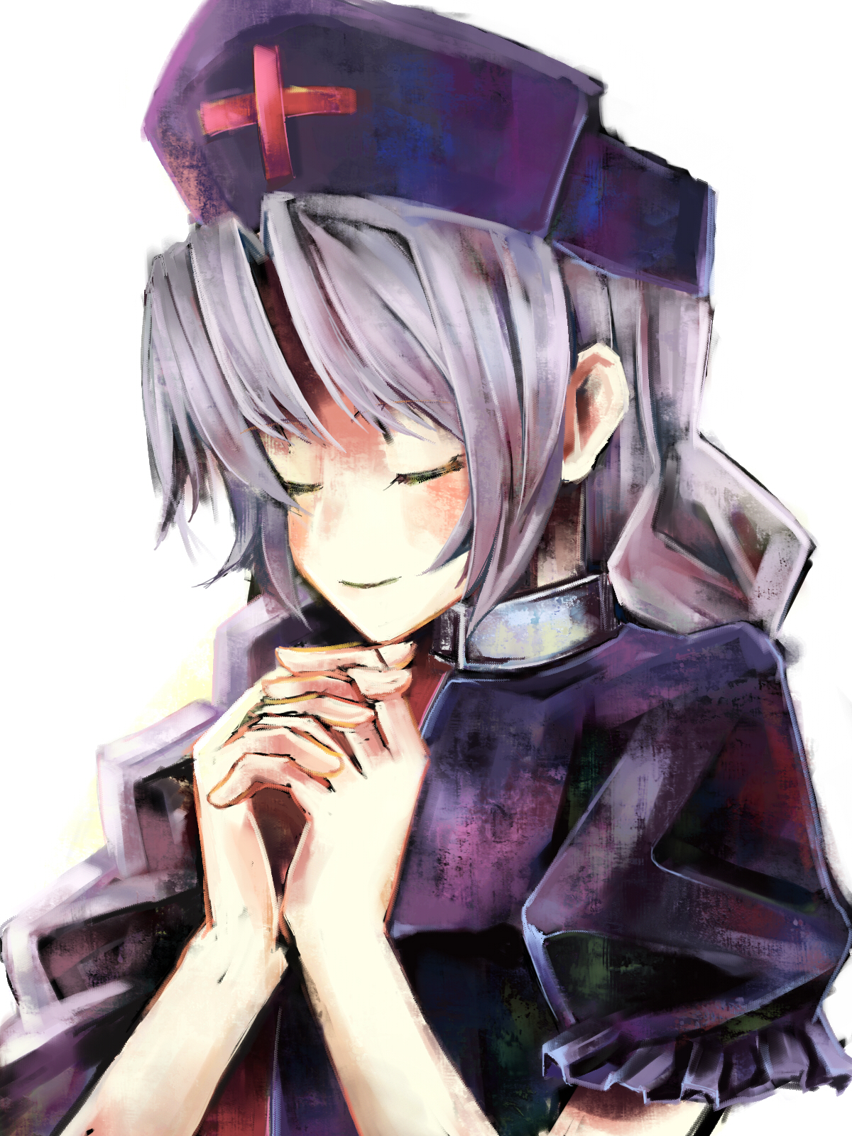 nata (artist), nata (curakoro), yagokoro eirin, touhou, silver hair, highres, 1girl, closed eyes, female focus, hat, long hair, solo