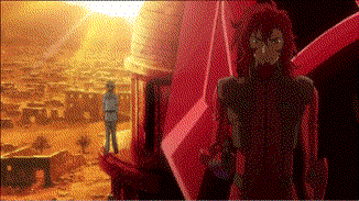 ali al-saachez, ribbons almark, gundam, gundam 00, animated, animated gif, lowres, 2boys, multiple boys, parody