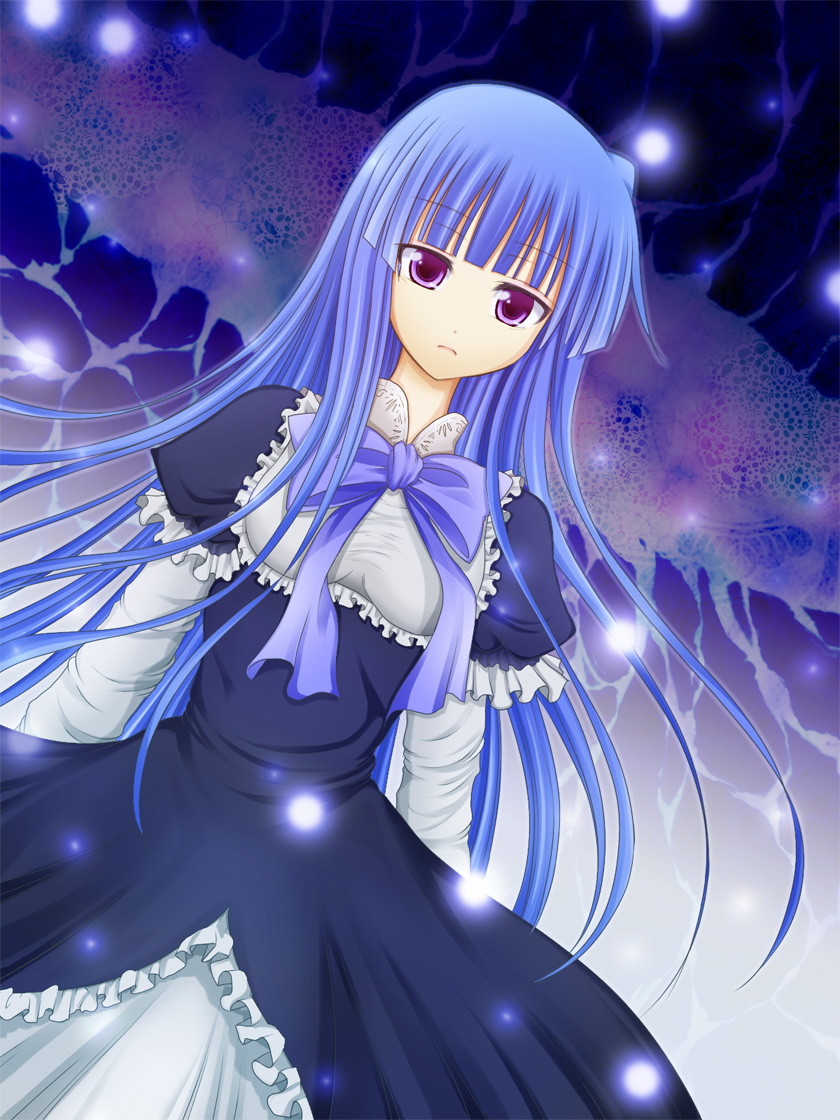 mazakura senju, frederica bernkastel, umineko no naku koro ni, bad id, bad pixiv id, 00s, blue hair, dress, long hair, purple eyes, ribbon, solo
