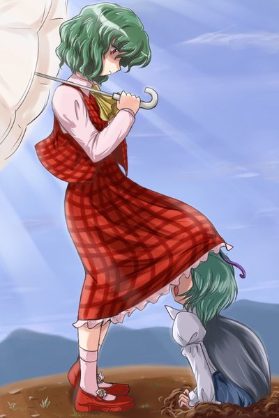 kazami yuuka, wriggle nightbug, touhou, tagme, 2girls, female focus, multiple girls, outdoors, skirt, sky
