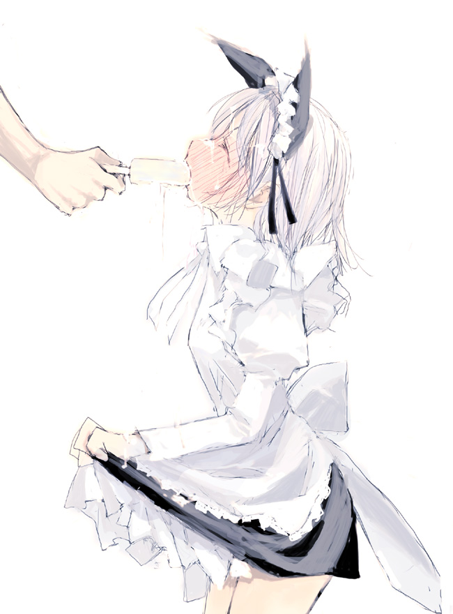 ganges gawa, ganges river, 1girl, animal ears, cat ears, clothes lift, dress, dress lift, food, popsicle, sexually suggestive, skirt, skirt lift, solo focus