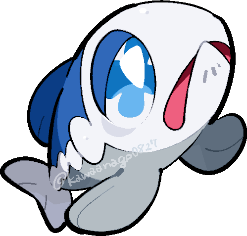 kawaanago, wishiwashi, wishiwashi (solo), nintendo, pokemon, commentary request, lowres, animal focus, blue eyes, chibi, chibi only, fish, full body, gen 7 pokemon, no humans, open mouth, pokemon (creature), pokemon focus, solo, transparent background, twitter username