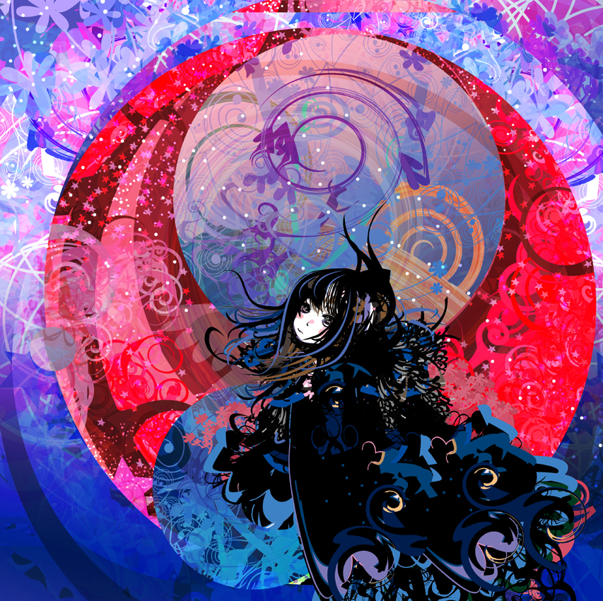 kazaana, original, abstract, black hair, colorful, dress, long hair, psychedelic, solo