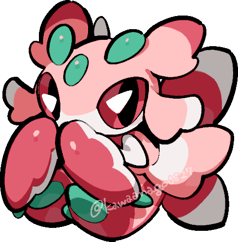 kawaanago, lurantis, nintendo, pokemon, commentary request, lowres, chibi, chibi only, full body, gen 7 pokemon, pink eyes, pokemon (creature), pokemon focus, solo, transparent background, twitter username