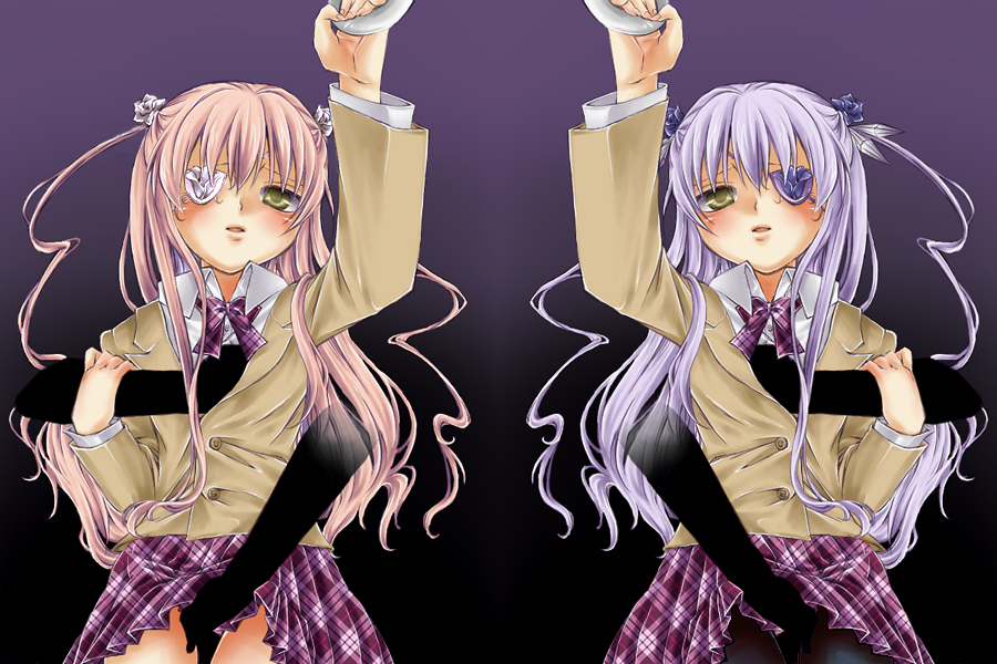 barasuishou, kirakishou, rozen maiden, 00s, 2girls, breasts, chikan, eyepatch, grabbing another's breast, groping, masturbation, molestation, multiple girls, school uniform