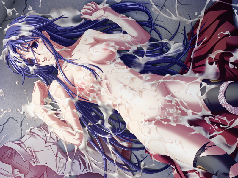 1girl, after rape, aftersex, black thighhighs, blue eyes, blue hair, breasts, bukkake, censored, clothes on floor, cum, cum on body, cum on hair, cumdrip, empty eyes, facial, female focus, fingernails, hands up, long hair, lying, matching hair/eyes, medium breasts, mole, mole under mouth, mosaic censoring, nipples, nude, on back, open mouth, panties, panties around leg, pink panties, pleated skirt, rape, red skirt, school uniform, skirt, solo, teeth, thighhighs, torn clothes, torn thighhighs, underwear, unworn clothes, unworn skirt, upper teeth only