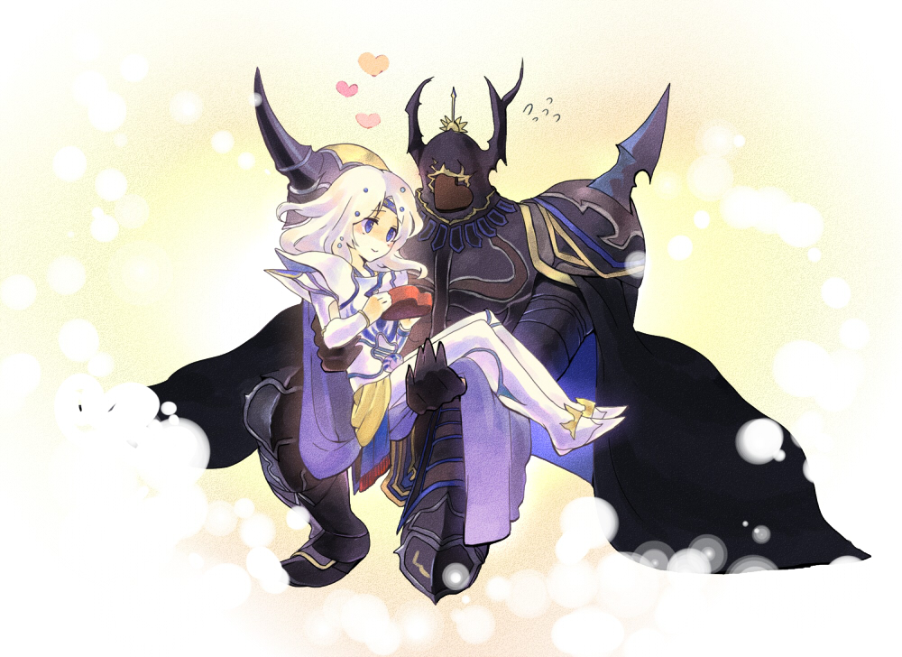 shiohi, cecil harvey, golbez, dissidia final fantasy, final fantasy, final fantasy iv, bad id, bad pixiv id, 1990s (style), 2boys, armor, blue eyes, brothers, cape, carrying, chocolate, heart, helmet, male focus, multiple boys, princess carry, siblings, sweat, white hair