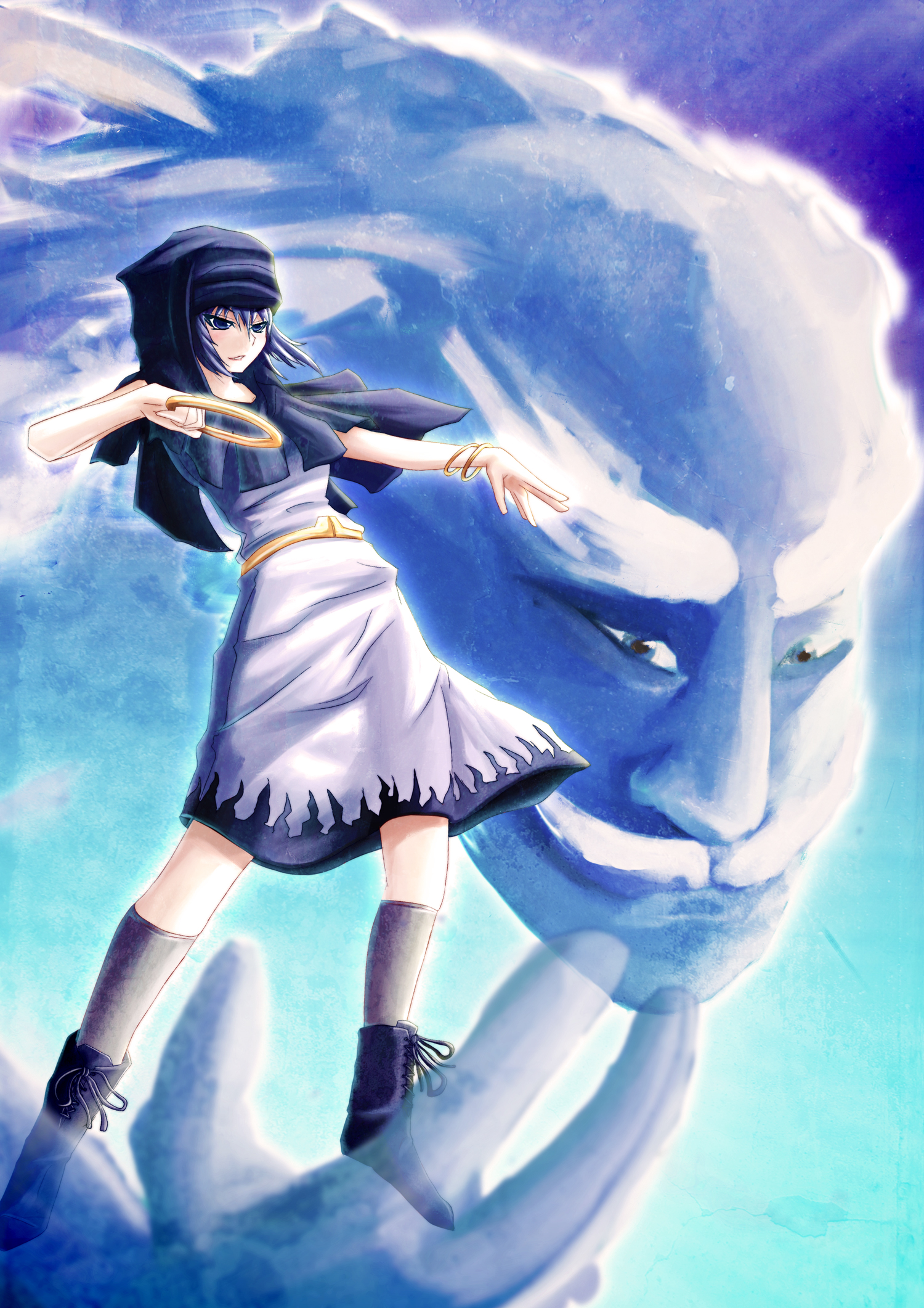 kasoku sato, kumoi ichirin, unzan, touhou, bad id, bad pixiv id, highres, 1boy, 1girl, bracelet, hood, jewelry