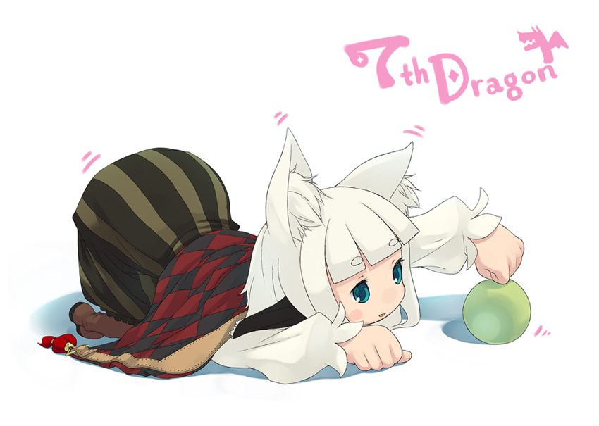 f-cla, ikurakun (7th dragon), mage (7th dragon), 7th dragon, 7th dragon (series), bad id, bad pixiv id, 1girl, animal ears, ball, female focus, fox ears, solo, top-down bottom-up, white hair