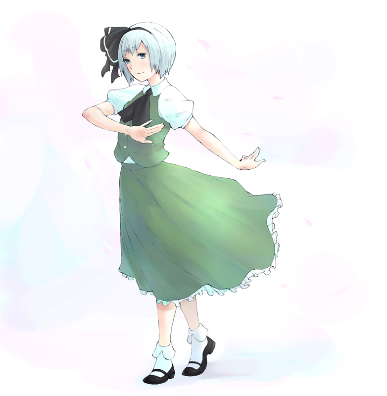 f-cla, konpaku youmu, touhou, bad id, bad pixiv id, 1girl, bobby socks, female focus, full body, mary janes, shoes, socks, solo, standing, white socks