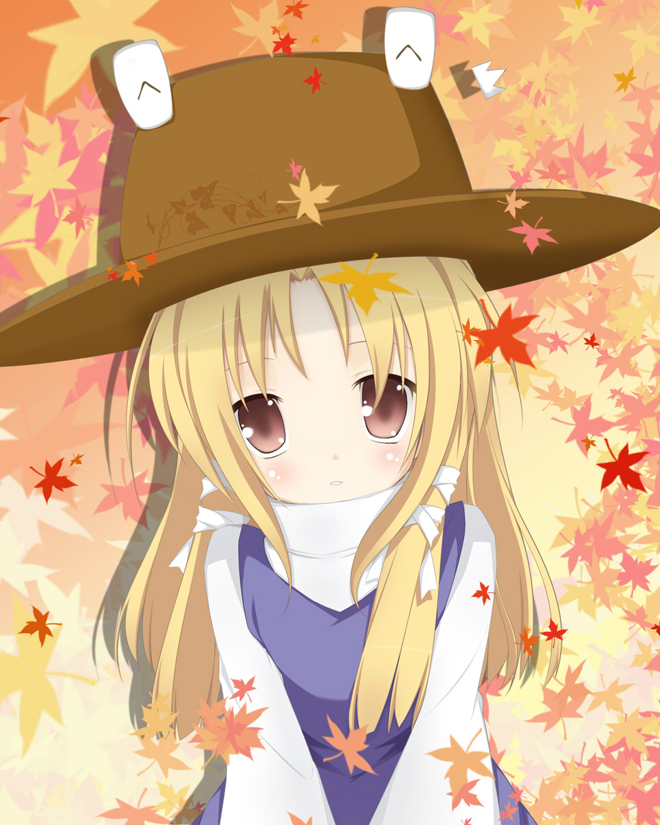 airast, moriya suwako, touhou, bad id, bad pixiv id, highres, 1girl, autumn, blonde hair, blush, female focus, gradient background, hat, plant, solo