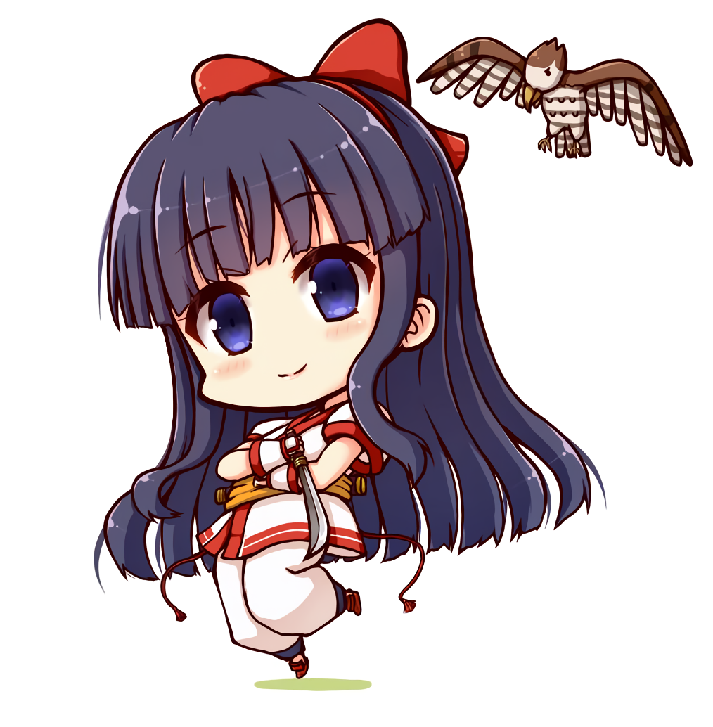 mamahaha, nakoruru, samurai spirits, snk, the king of fighters, 1girl, ainu clothes, blue eyes, blue hair, breasts, crossed arms, fingerless gloves, gloves, hair ribbon, legs, long hair, looking at viewer, pants, ribbon, small breasts, smile, thighs, weapon