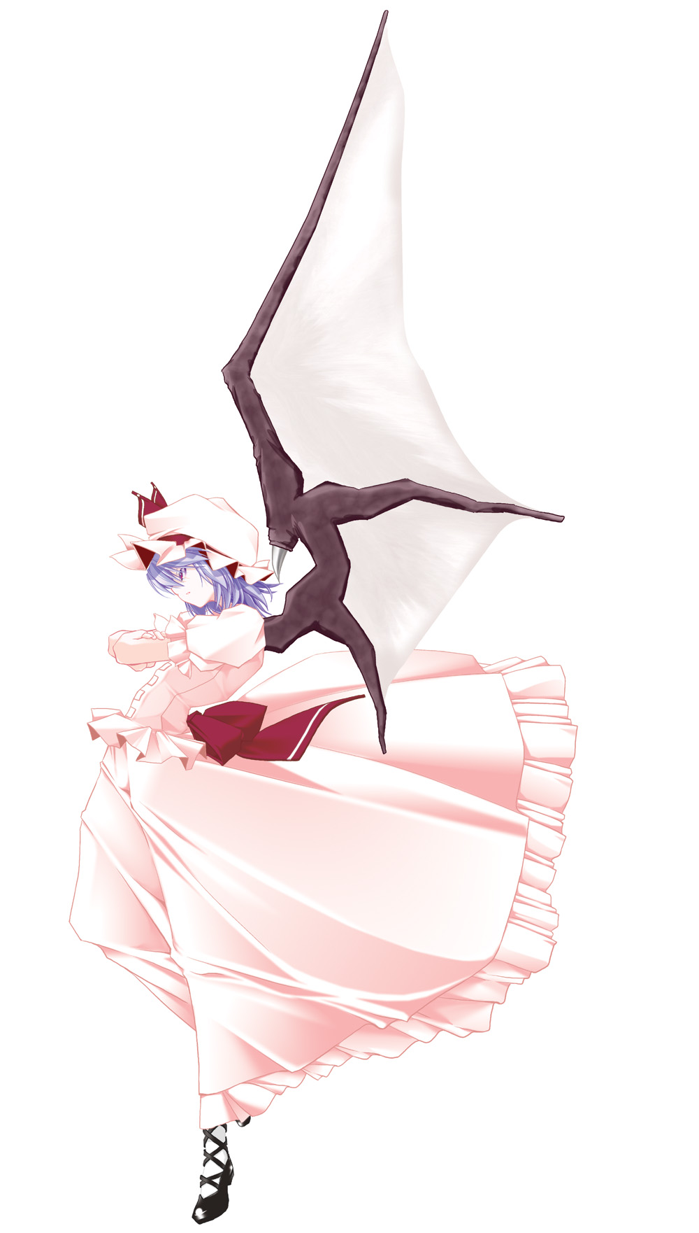 nonohara nyorai, shachiku, remilia scarlet, touhou, highres, 1girl, bat wings, crossed arms, female focus, hat, red eyes, short hair, solo, wings
