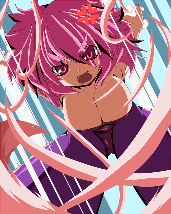 narura, bad id, bad pixiv id, breasts, cleavage, huge breasts, open mouth, pink eyes, pink hair, solo