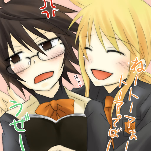 aira (endless5515), kageyama torako, kazamatsuri touma, hyakko, 00s, glasses, necktie, school uniform