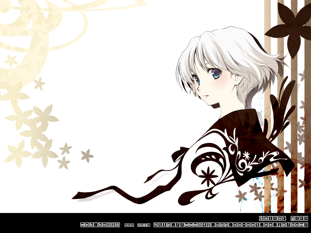 bomi, original, blue eyes, blush, school uniform, serafuku, short hair, solo, white hair