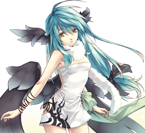 tagme, green hair, hair ribbon, long hair, ribbon, yellow eyes