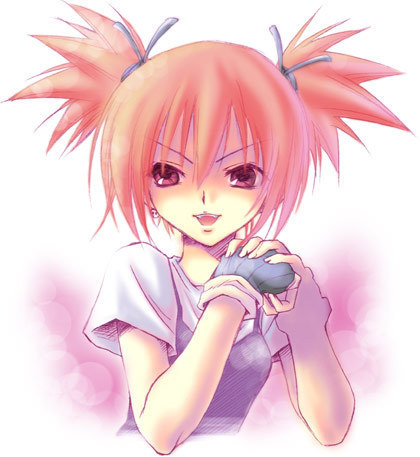 matilda matisse, shaman king, artist request, lowres, source request, gloves, hair ribbon, open mouth, red eyes, red hair, ribbon, solo, twintails