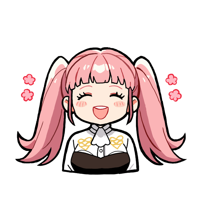 nekomoni, hilda valentine goneril, fire emblem, fire emblem: three houses, nintendo, 1girl, ascot, blunt bangs, breasts, chibi, chibi only, facing viewer, garreg mach monastery uniform, long hair, medium breasts, open mouth, pink hair, smile, solo, twintails, upper body, white ascot