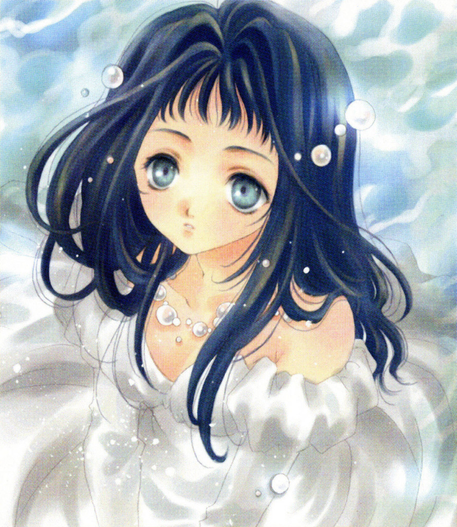 blue eyes, dress, gown, green hair, long hair, water