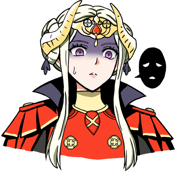 nekomoni, edelgard von hresvelg, edelgard von hresvelg (timeskip), fire emblem, fire emblem: three houses, nintendo, 1girl, cape, dress, fake horns, hair up, headpiece, horned headwear, horns, long hair, purple eyes, red cape, red dress, solo, speech bubble, white hair