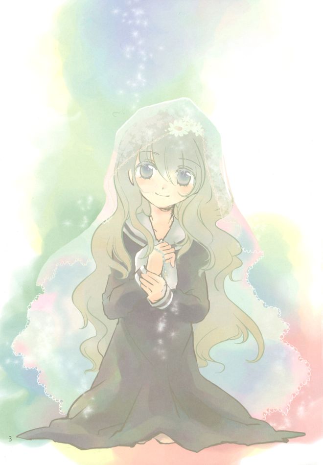 toudou shimako, maria-sama ga miteru, painting (medium), traditional media, watercolor (medium), 00s, 1girl, blue eyes, female focus, green hair, solo