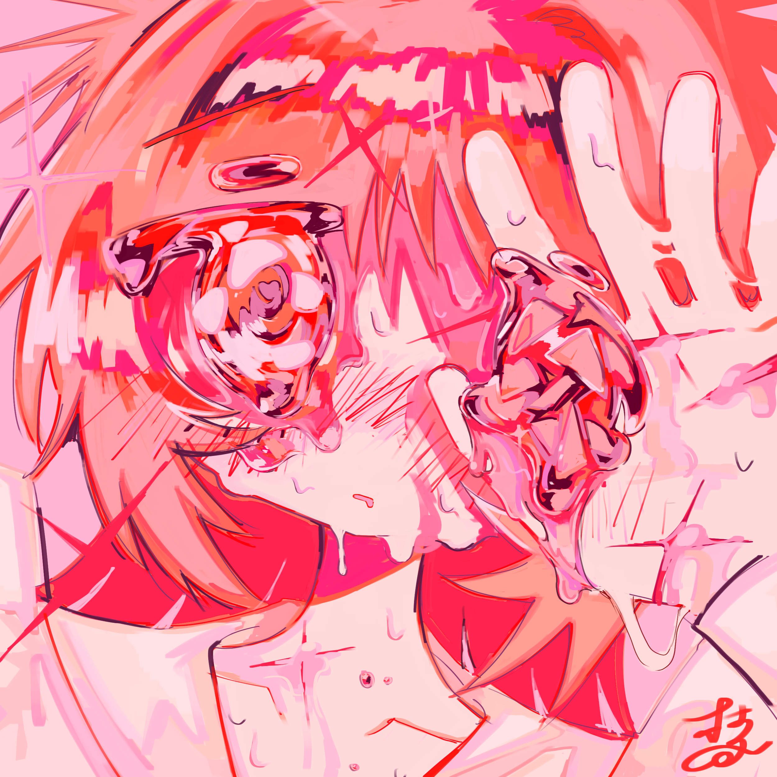 edanoma meu, original, absurdres, highres, 1girl, blush, hand up, long hair, looking at viewer, portrait, red theme, solo, sparkle, tears