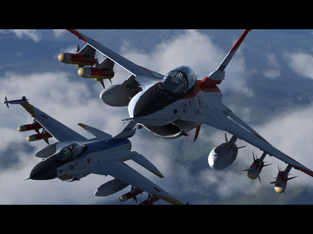 urushizawa takayuki, f-16, japan air self-defense force, japan self-defense force, 3d, aircraft, airplane, external fuel tank, fighter jet, military, military vehicle, missile, mitsubishi f-2, pilot, realistic, rocket, vehicle focus