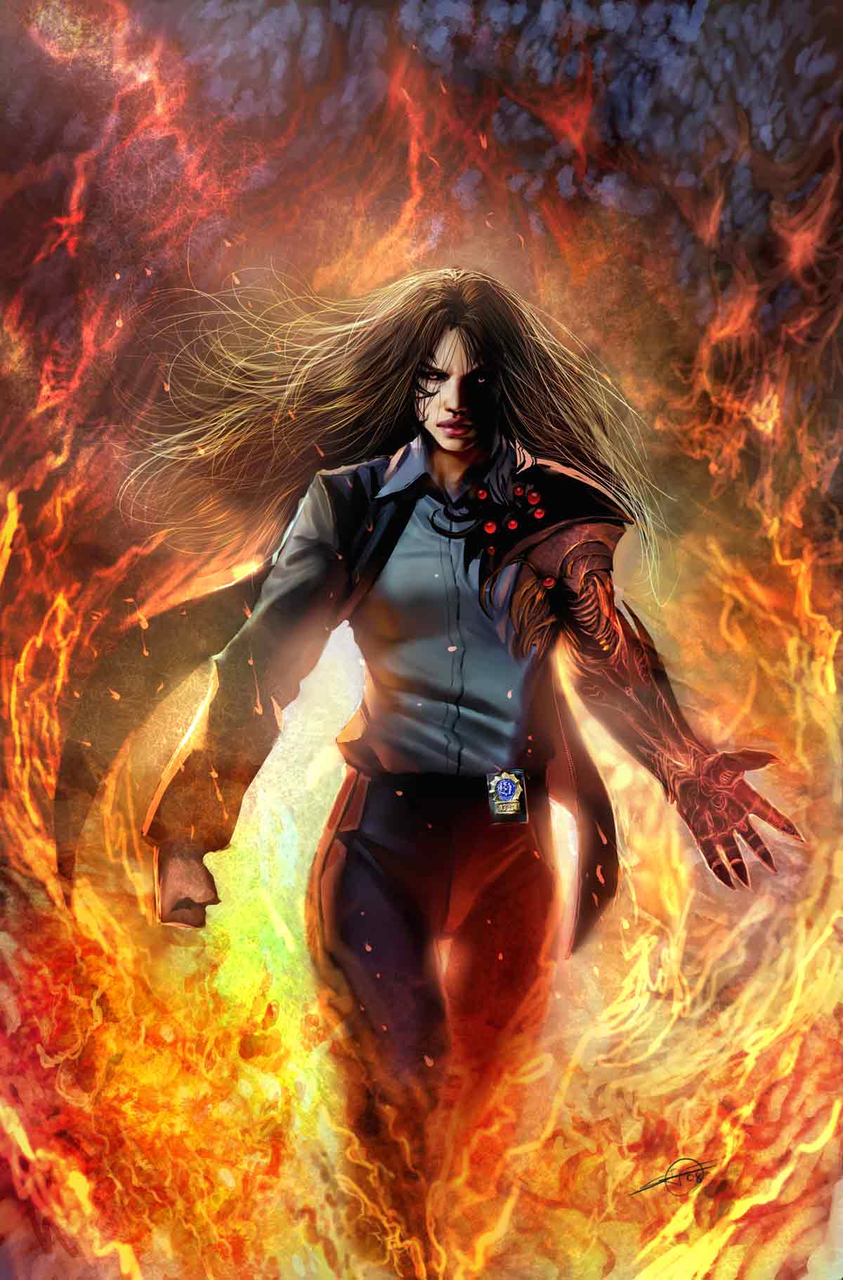 stjepan sejic, sara pezzini, witchblade, highres, fire, red eyes