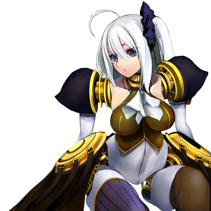 pupps, original, ahoge, android, breasts, joints, large breasts, long hair, purple eyes, robot joints, solo, white hair