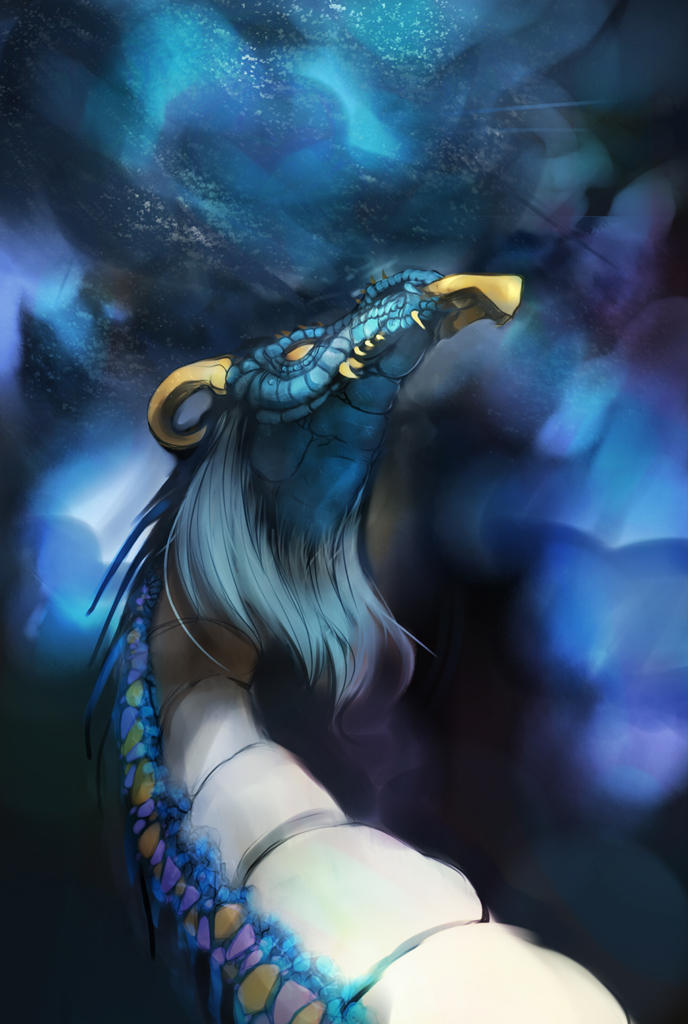 pupps, scaled wurm, magic: the gathering, character request, beak, dragon, horns, monster, no humans, scales, upper body, yellow eyes