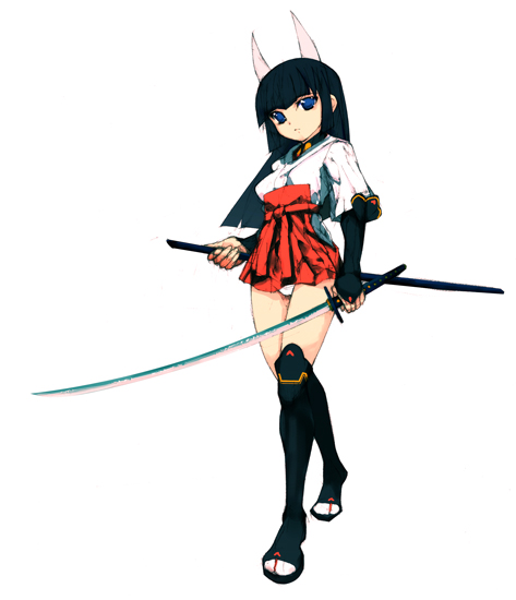 repair, anabuki tomoko, strike witches, strike witches: suomus misfits squadron, world witches series, 00s, 1girl, adapted uniform, female focus, japanese clothes, katana, miko, panties, solo, sword, underwear, weapon