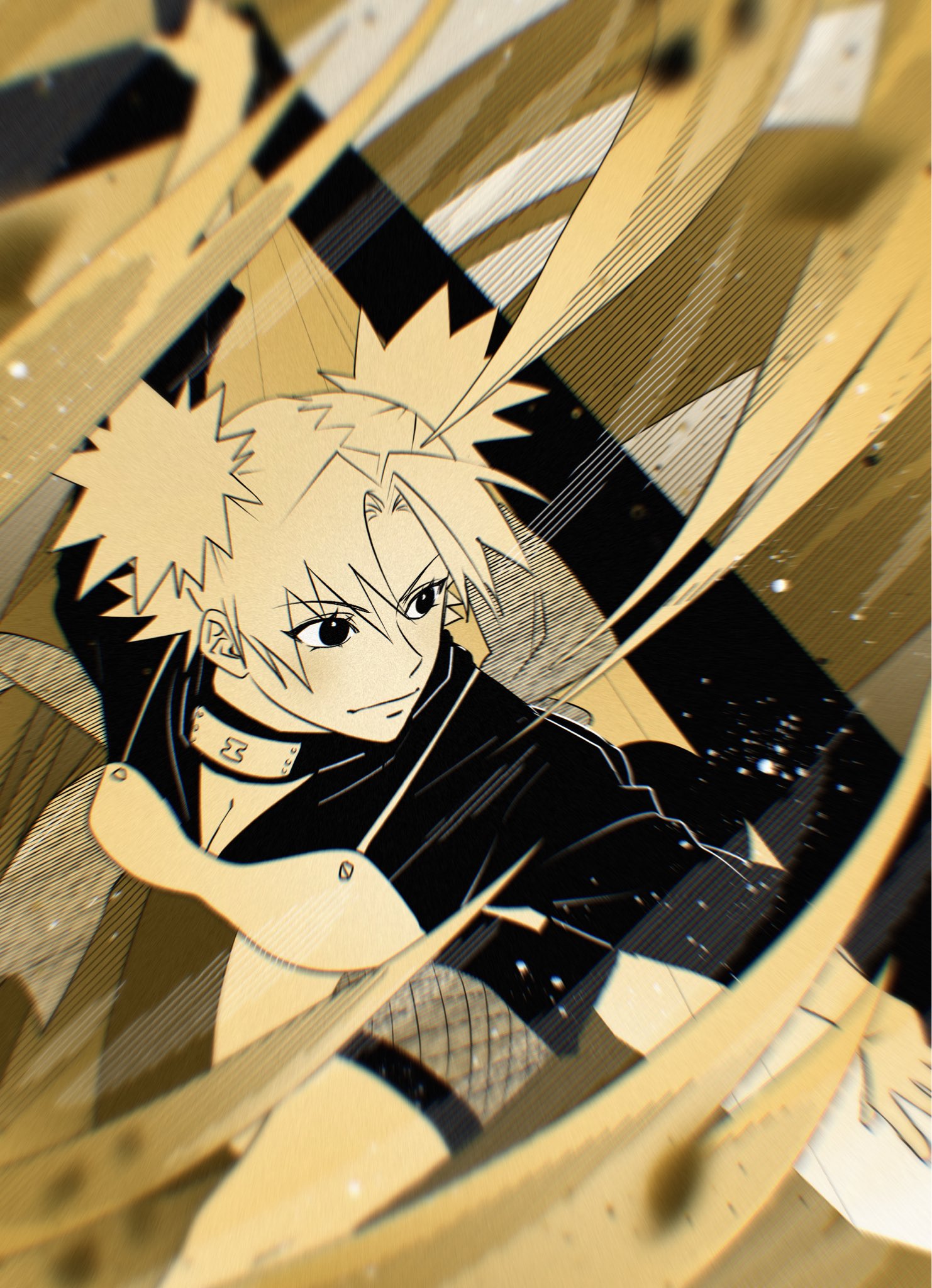 bagyuli271, temari (naruto), naruto (series), highres, 1girl, armor, battle, black jacket, blonde hair, breastplate, breasts, cleavage, fishnet shorts, folding fan, from above, hand fan, headband around neck, holding, holding fan, jacket, light smile, medium breasts, monochrome, quad tails, sand, solo