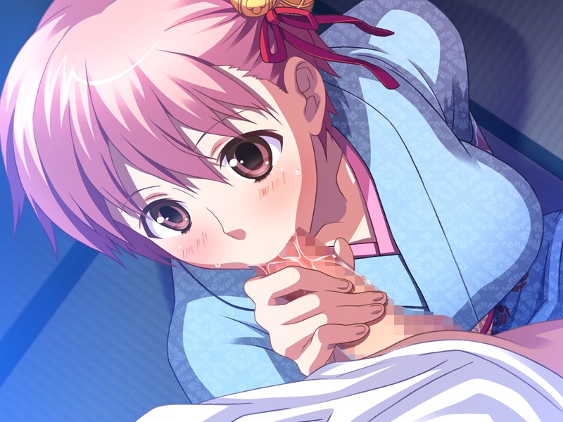 tagme, blush, censored, fellatio, oral, penis, purple eyes, purple hair