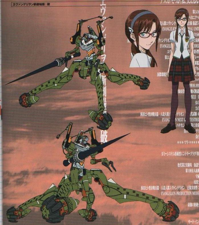 sadamoto yoshiyuki, eva 05, makinami mari illustrious, evangelion: 2.0 you can (not) advance, neon genesis evangelion, rebuild of evangelion, official art, scan, scan artifacts, 00s, 1girl, blue eyes, brown hair, female focus, glasses, hair ornament, hairband, hairclip, headband, lance, long hair, low twintails, mecha, mecha focus, miniskirt, necktie, pantyhose, plaid clothes, plaid skirt, polearm, robot, school uniform, shoes, skirt, sky, smile, solo, standing, twintails, weapon