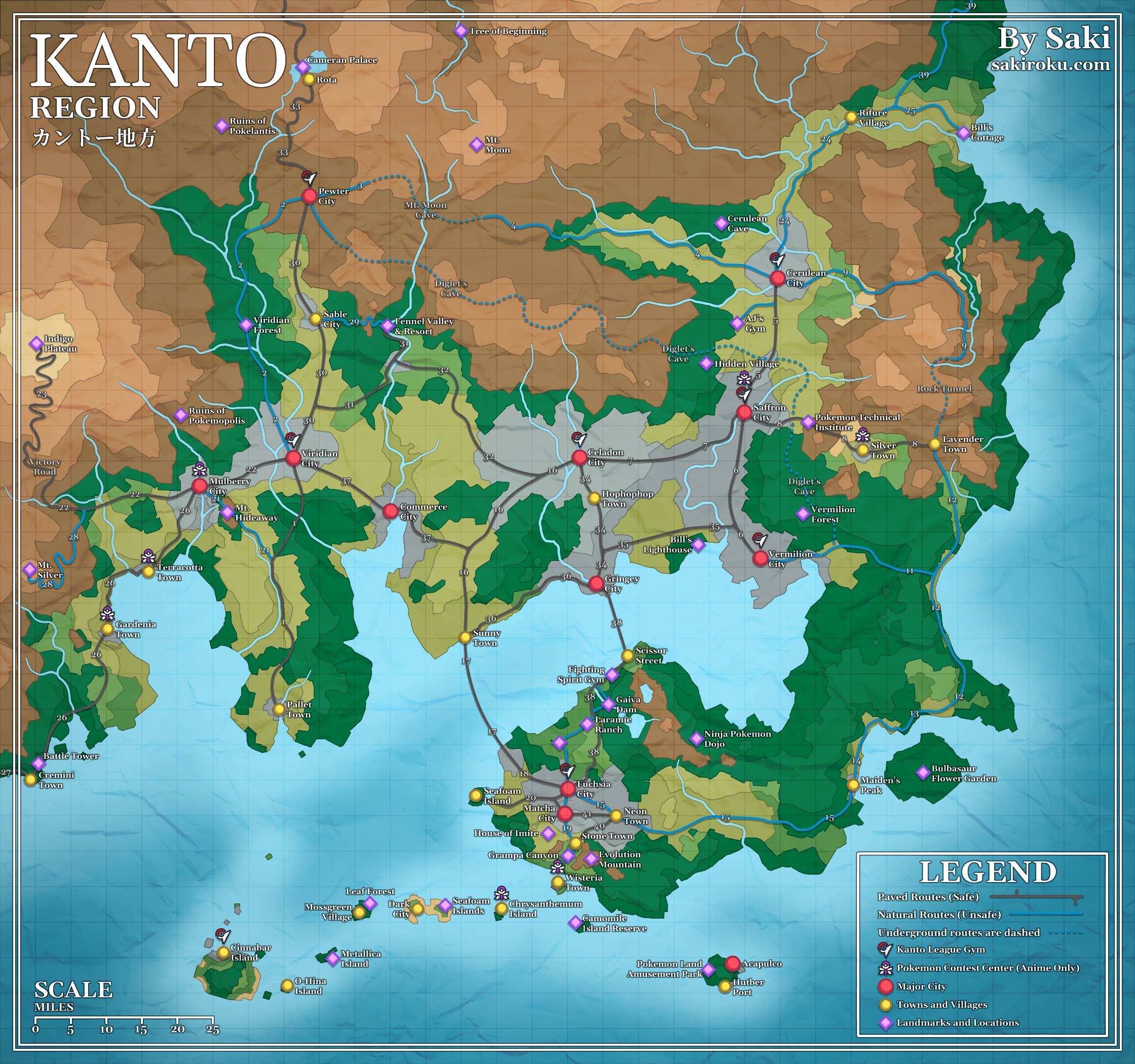 nintendo, pokemon, pokemon (anime), commentary, commentary request, english commentary, highres, mixed-language commentary, english text, grid, island, kanto map, map (medium), map legend, mountain, no humans, plateau, sakibanki, watermark, web address
