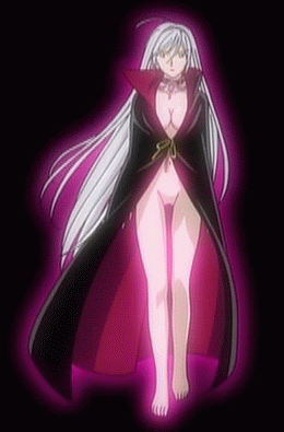 akashiya moka, inner moka, rosario+vampire, dvd, screencap, animated, animated gif, lowres, 00s, 1girl, ahoge, cape, naked cape, red eyes, white hair